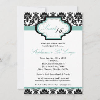 12x18 TiffanyBlu Damask Sweet 16 Birthday Einladun Einladung