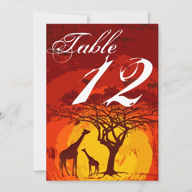 12x18 Tischnummer Card African Safari Giraffe Suns (Vorderseite)