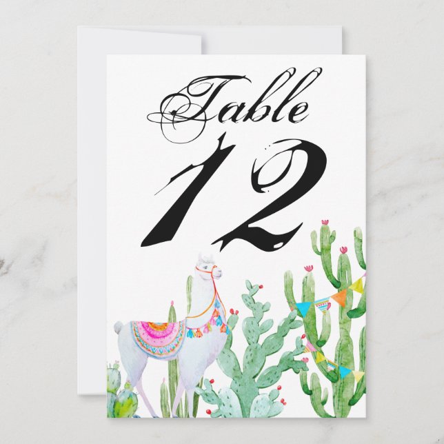 12x18 Tischnummer Card Boho Llama Bohemisch Cacti  (Vorderseite)