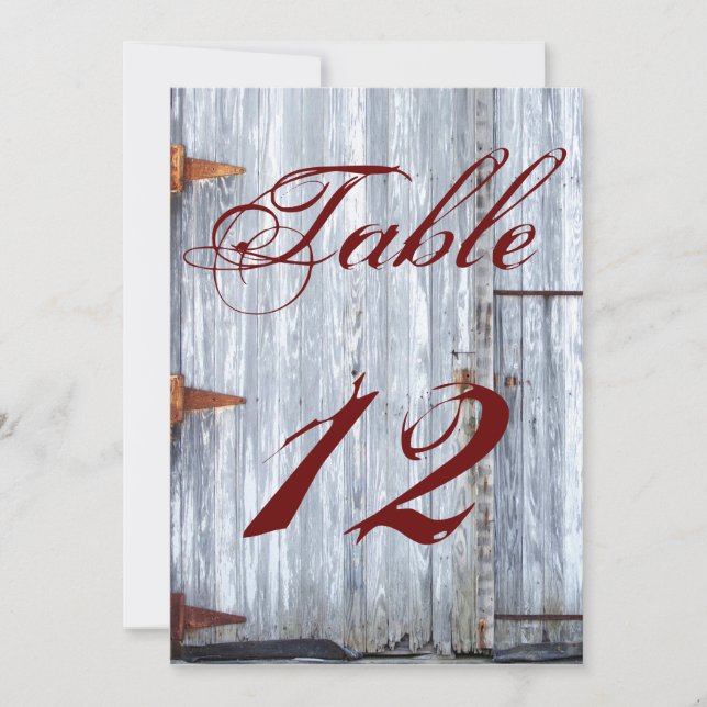 12x18-Tischnummer-Karte Weißwaschholz-Stalltüre Co Einladung (Vorderseite)