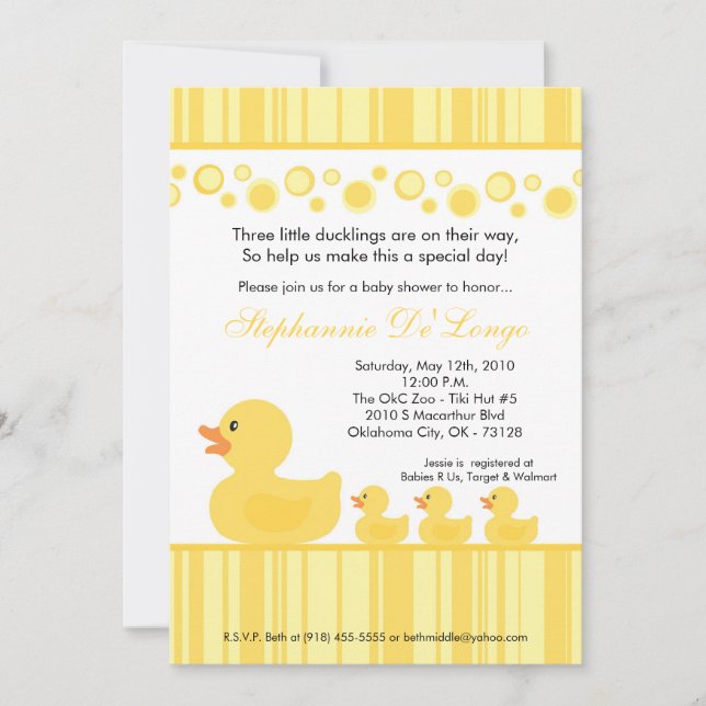 12x18 TRIPLETS Rubber Duck Babydusche Einladung (Vorderseite)
