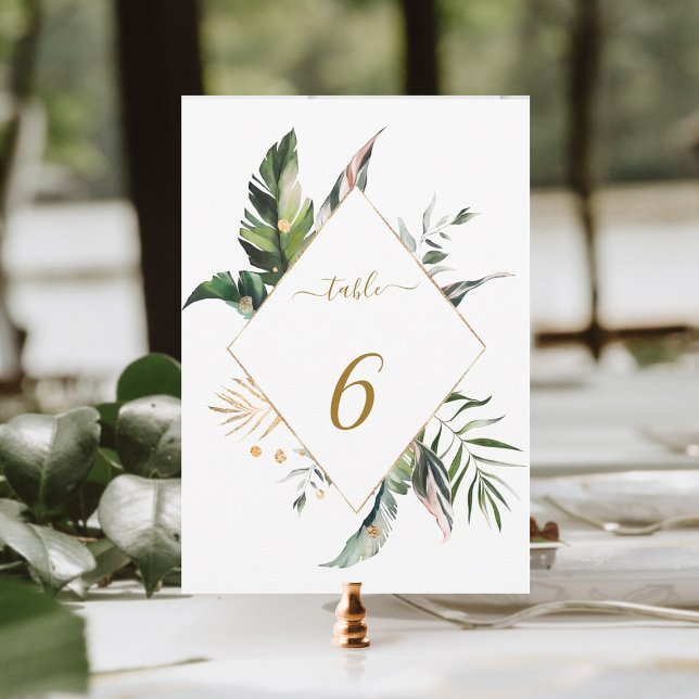 12x18 Tropical Foliage Gold Wedding Tischnummer (Von Creator hochgeladen)