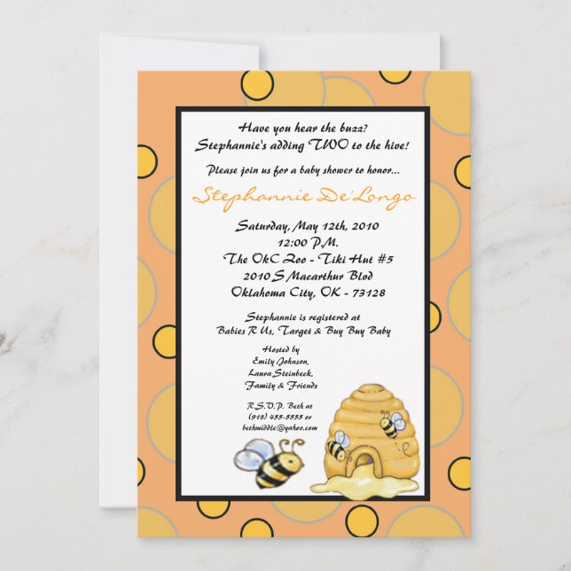 12x18 TWIN Honey Bumble Bee Baby Dusche Einladung (Vorderseite)