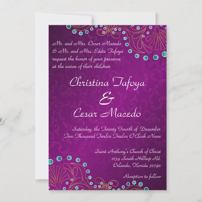 12x18 Wedding Einladung Arabian Lila Indien Indien (Vorderseite)
