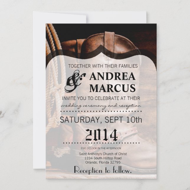 12x18 Wedding Einladung Cowboy Boots Barn Wood Rus (Vorderseite)