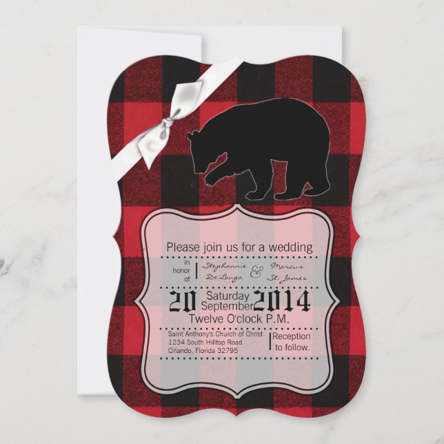 12x18 Wedding Einladung Red Buffalo Kariert Bären  (Vorderseite)