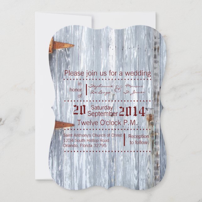 12x18 Wedding Einladung Weißwaschholz Holzstall Tü (Vorderseite)
