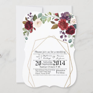 12x18 Wedding Einladung White Roses Gold Geom