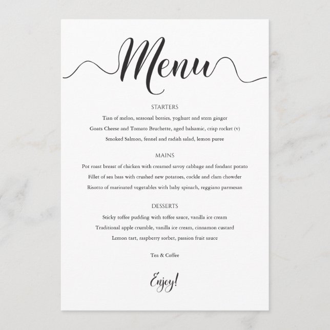 12x18 Wedding Menu Schwarz & Weiß Menükarte (Vorderseite)