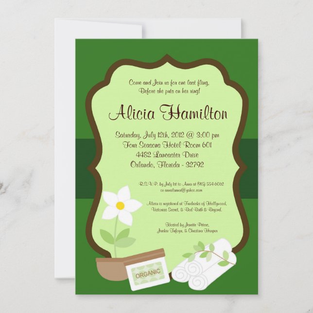 12x18 Wellness-Center Retreat Green Bachelorette E Einladung (Vorderseite)