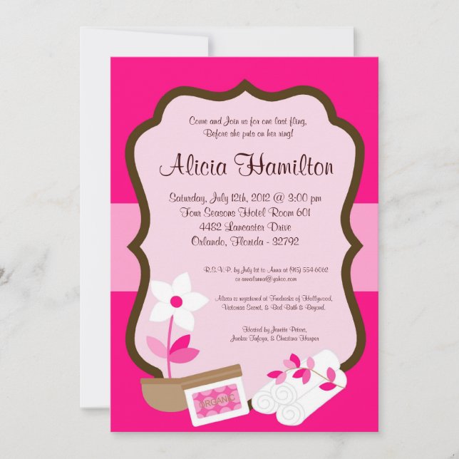 12x18 Wellness-Center-Rückzug-Rosa Bachelorette Einladung (Vorderseite)