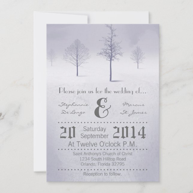 12x18 Winter Wonderland Bäume Sno Wedding Einladun Einladung (Vorderseite)