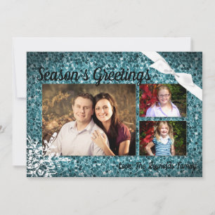 12x18 XMAS Christmas Blue Glitzer Snowfla FOTOkart Feiertagskarte