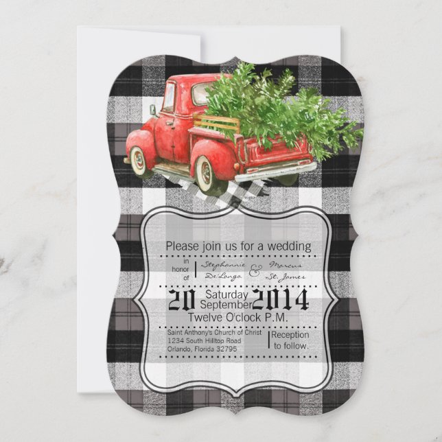 12x18 XMAS LKW Buffalo Karierte Hochzeitseinladung Einladung (Vorderseite)