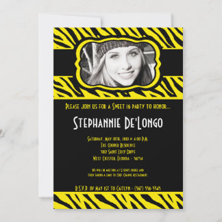 12x18 Yello Zebra FOTO Sweet 16 Birthday Einladung