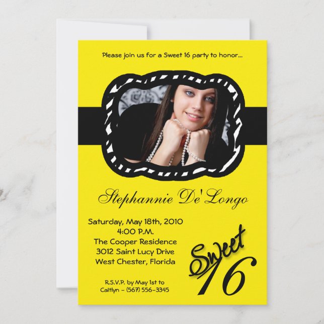 12x18 Yellow Band FOTO Sweet 16 Birthday Einladung (Vorderseite)