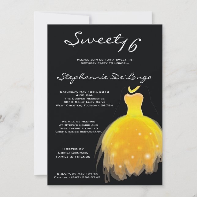 12x18 Yellow Dress Sweet 16 Birthday Einladung (Vorderseite)
