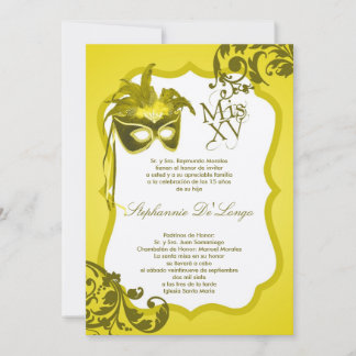 12x18 Yellow Masquerade Maske Quinceanera Einladun Einladung