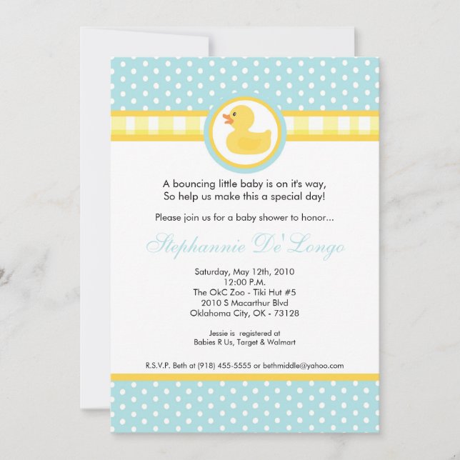 12x18 Yellow Rubber Ducky Babydusche Einladung (Vorderseite)
