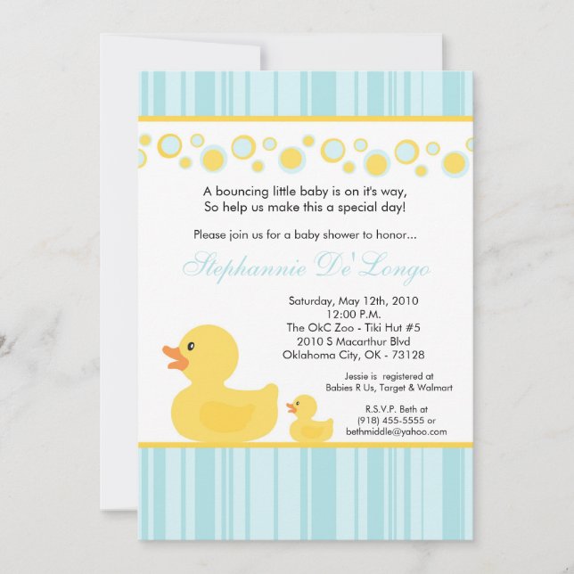 12x18 Yellow Rubber Ducky Babydusche Einladung (Vorderseite)