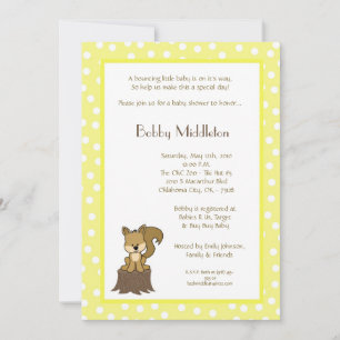 12x18 Yellow Woodland Squirel Baby Dusche Einladun Einladung