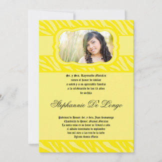12x18 Yellow Zebra Print Quinceanera Einladung