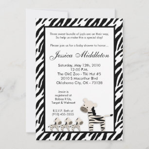 12x18 Zebra Momma TRIPLET Kinderdusche Einladung