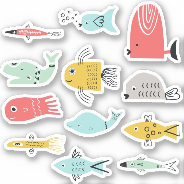 12x Cartoon Fisch Aufkleber (Vorderseite)