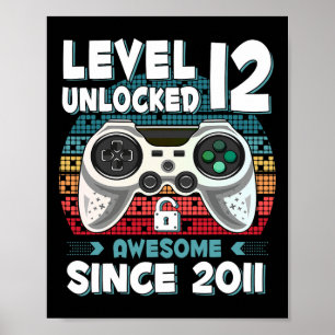12yr Bday Son Boy Funny Gamer 12th 12 Year Old Bir Poster
