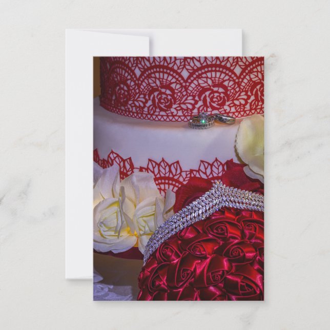 1304-Hochzeitstorte, Bouquet und Rings Einladung (Vorderseite)