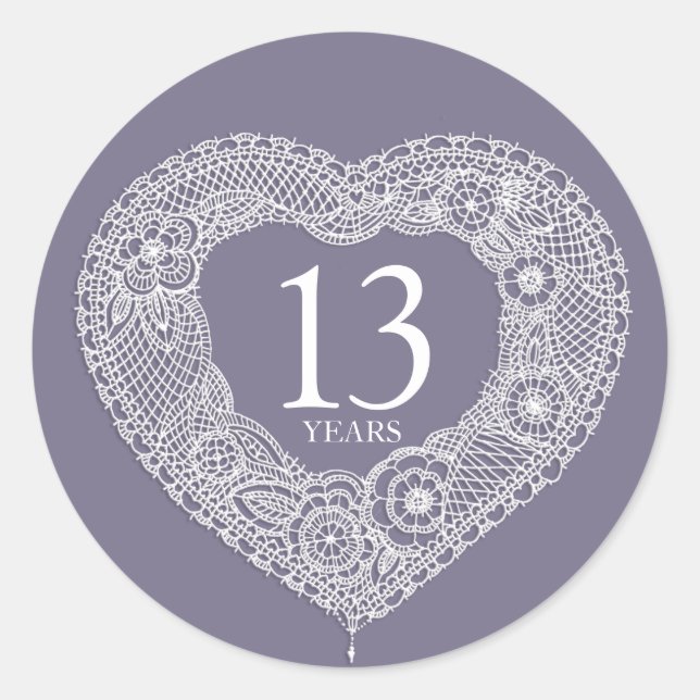 13 ans dentelle anniversaire autocollants coeur (Devant)