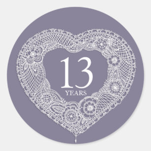13 ans dentelle anniversaire autocollants coeur