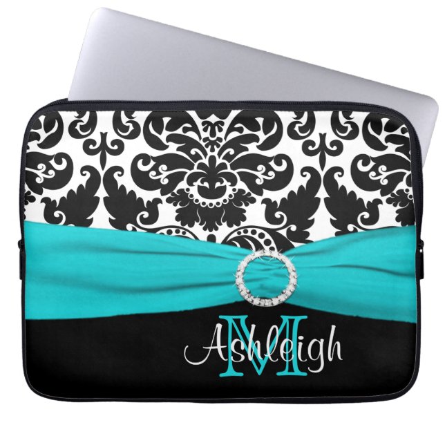 13" Aqua Schwarz-weiße IMITAT Band-Laptop-Hülse Laptopschutzhülle (Vorderseite)