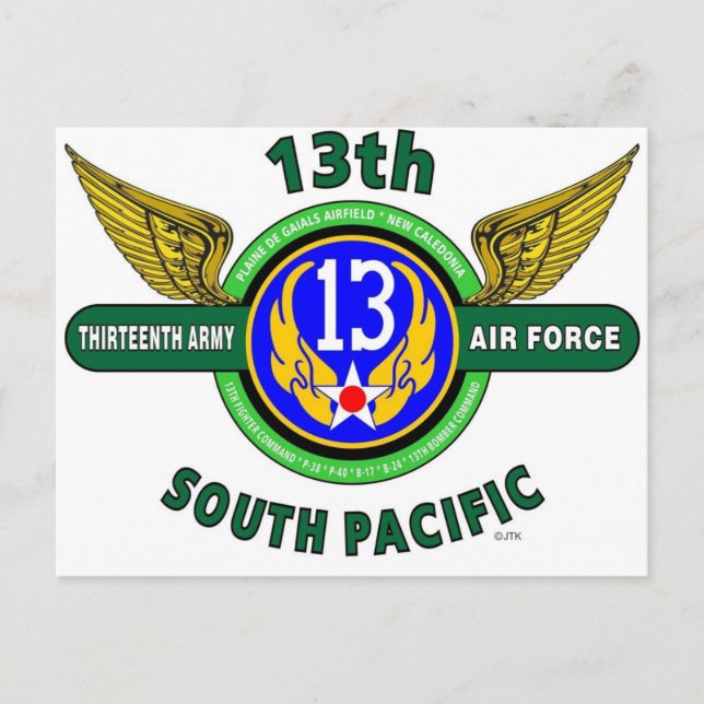 13. ARMY AIR FORCE "SÜDPAZIFIK" WW II POSTKARTE (Vorderseite)