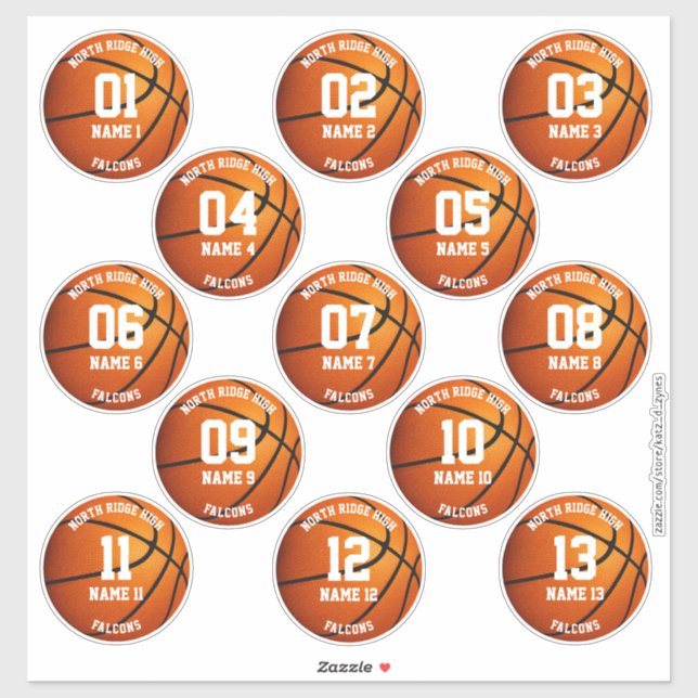 13 Basketballspieler INDIVIDUELL personalisiert Aufkleber (Blatt)