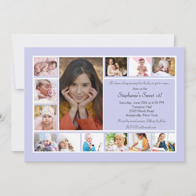 13 Einladung von Foto Collage Vertical Blue Foto (Vorderseite)