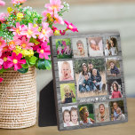 13 Familienfoto Collage Template Grau Wood Fotoplatte<br><div class="desc">Erstellen Sie Ihre eigene Collage-Plakette mit 13 Ihrer Lieblingsfotos auf rustikalem Holzhintergrund.Personalisieren Sie sich mit Familiennamen und festem Datum.</div>