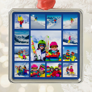 13 Foto-Collage-Raster mit dunkelblauem Rand Ornament Aus Metall