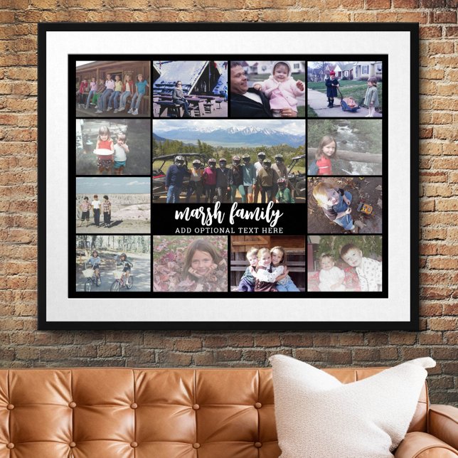 13 FotoCollage Optionaler Text — Familie - schwarz Poster (Custom Photo Collage Poster)