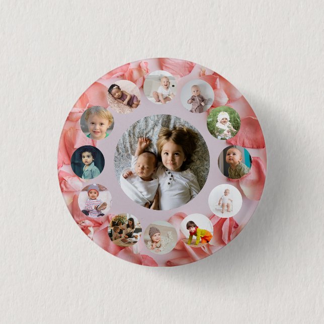 13 Fotos Collage Personalisiert Name rosy Button (Vorderseite)