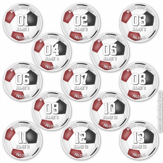 13 Fußball-Maroon-Mannschaftsfarben Aufkleber (Vorderseite)