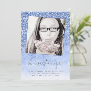 13. Geburtstag Blue Glitzer Teen Foto Einladung