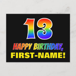 13. Geburtstag: Bold, Fun, Simple, Rainbow 13 Postkarte