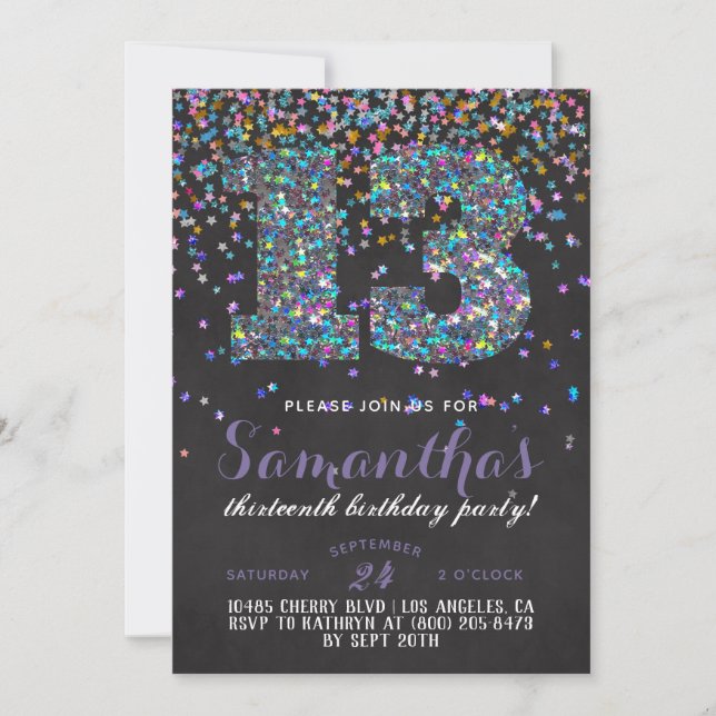 13. Geburtstag Confetti Einladung (Vorderseite)