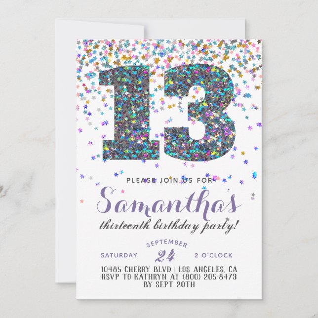 13. Geburtstag Confetti Einladung (Vorderseite)