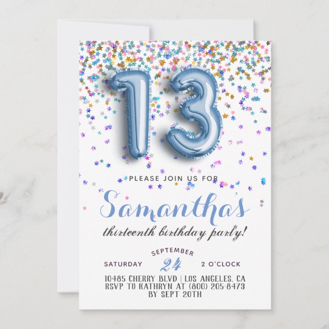 13. Geburtstag Confetti Einladung (Vorderseite)