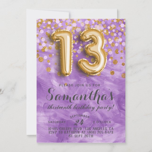 13. Geburtstag Confetti Einladung (Vorderseite)