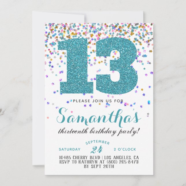 13. Geburtstag Confetti Einladung (Vorderseite)