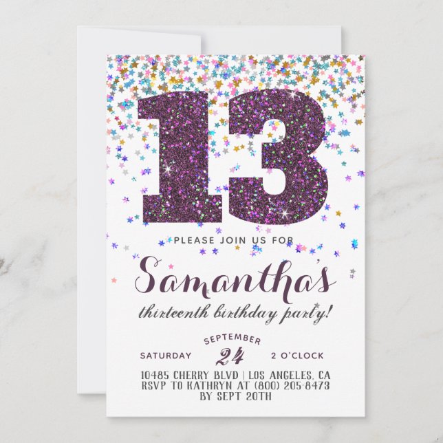 13. Geburtstag Confetti Einladung (Vorderseite)