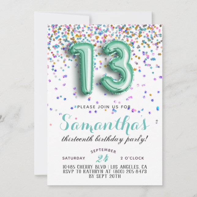 13. Geburtstag Confetti Einladung (Vorderseite)
